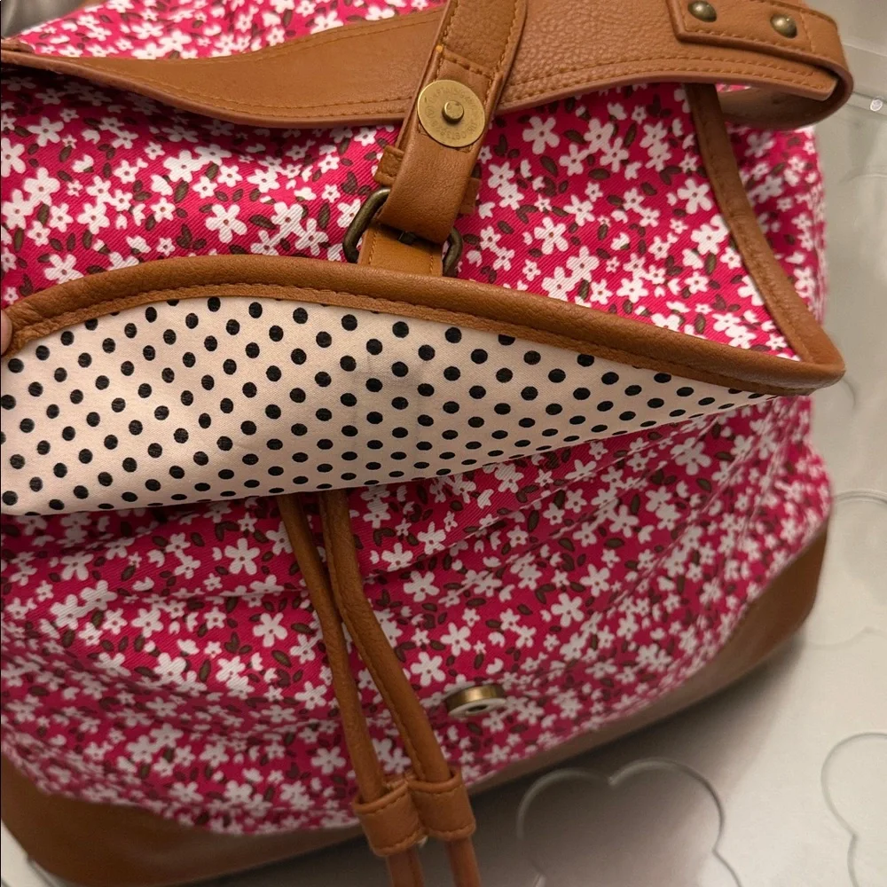 Madden Girl Red Floral Canvas Backpack with Tan Trim